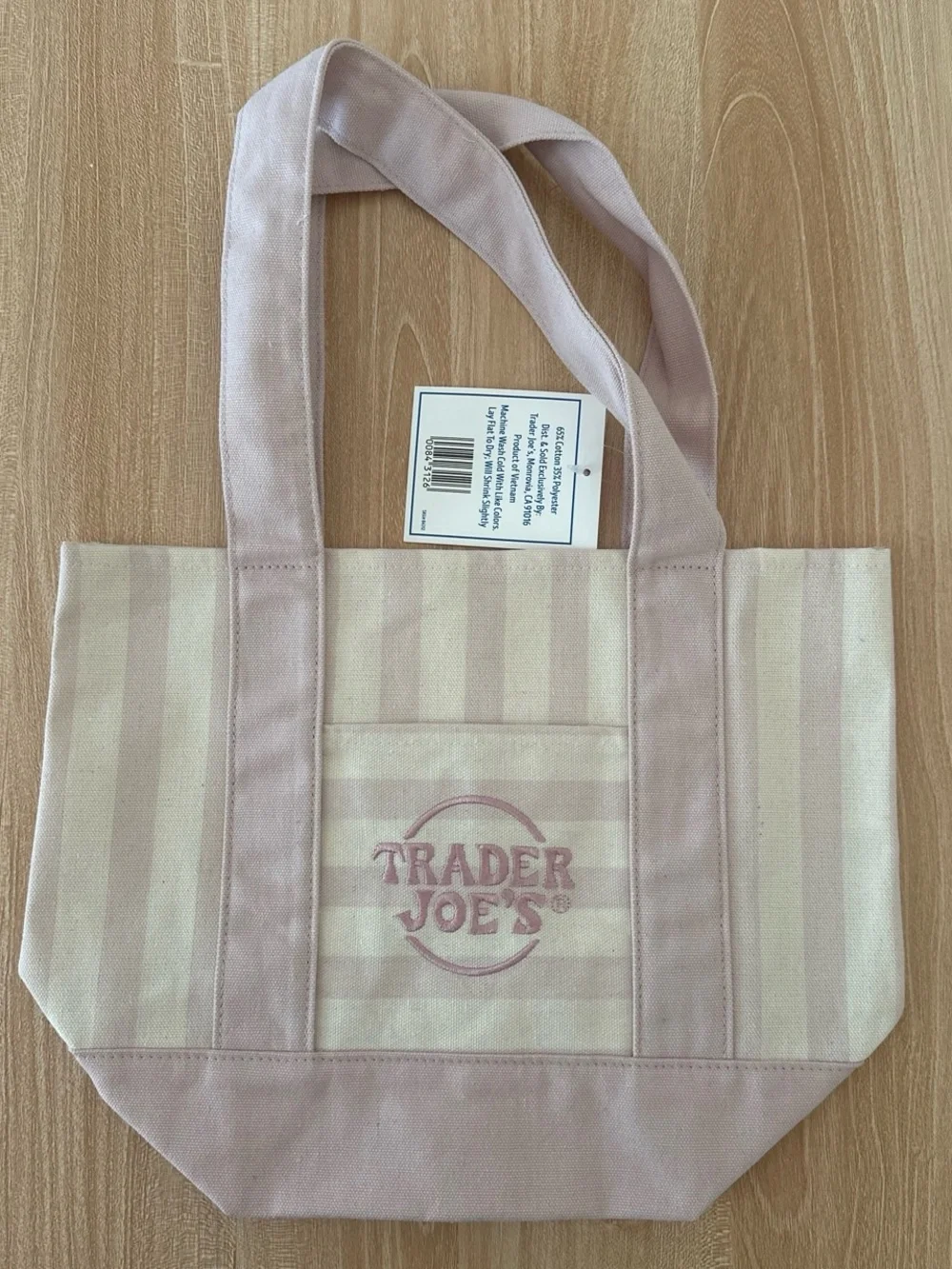 TRADER JOES STRIPPED CANVAS MINI TOTE - PINK